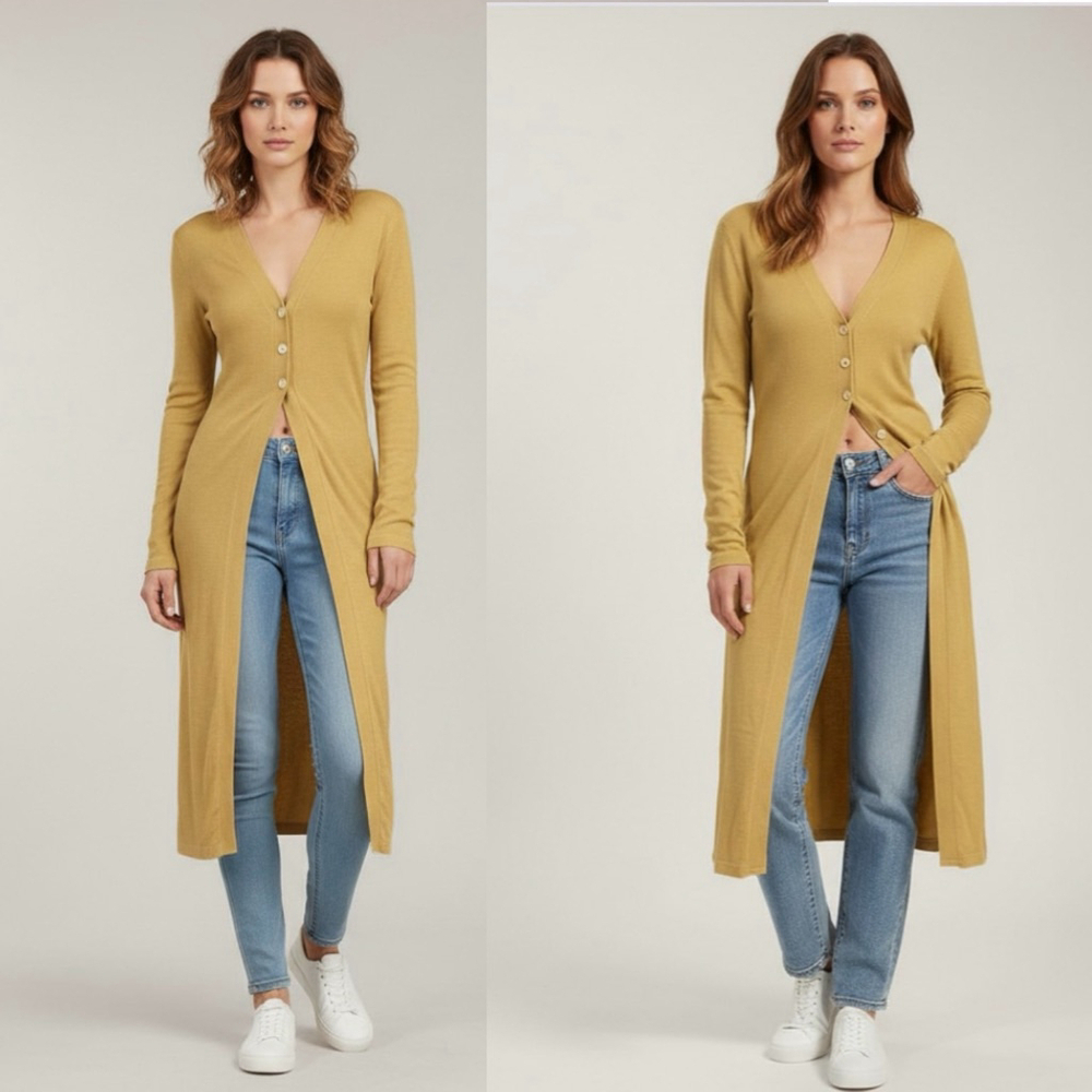 Lita By Ciara Iced Coffee Longline Long Sleeve Button Slit Cardigan Duster XXS